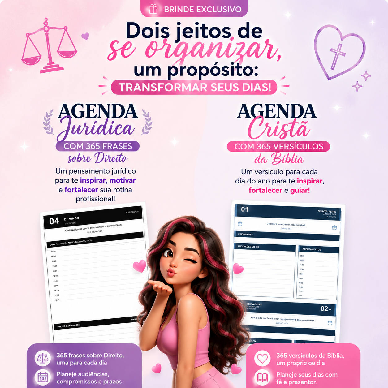 Brinde exclusivo: miolos de Agenda Jurídica e Agenda Cristã em 3 idiomas
