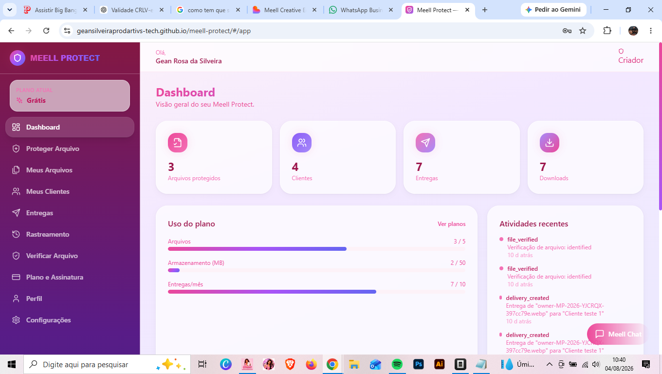 Interface do Meell Protect